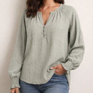 Frye Sage Green Textured Boho Peasant Blouse